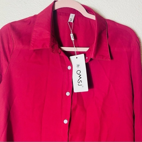OMSJ Button Down Long Sleeve Chiffon V-Neck Casual Blouse Red NWT Size:M - Picture 4 of 6
